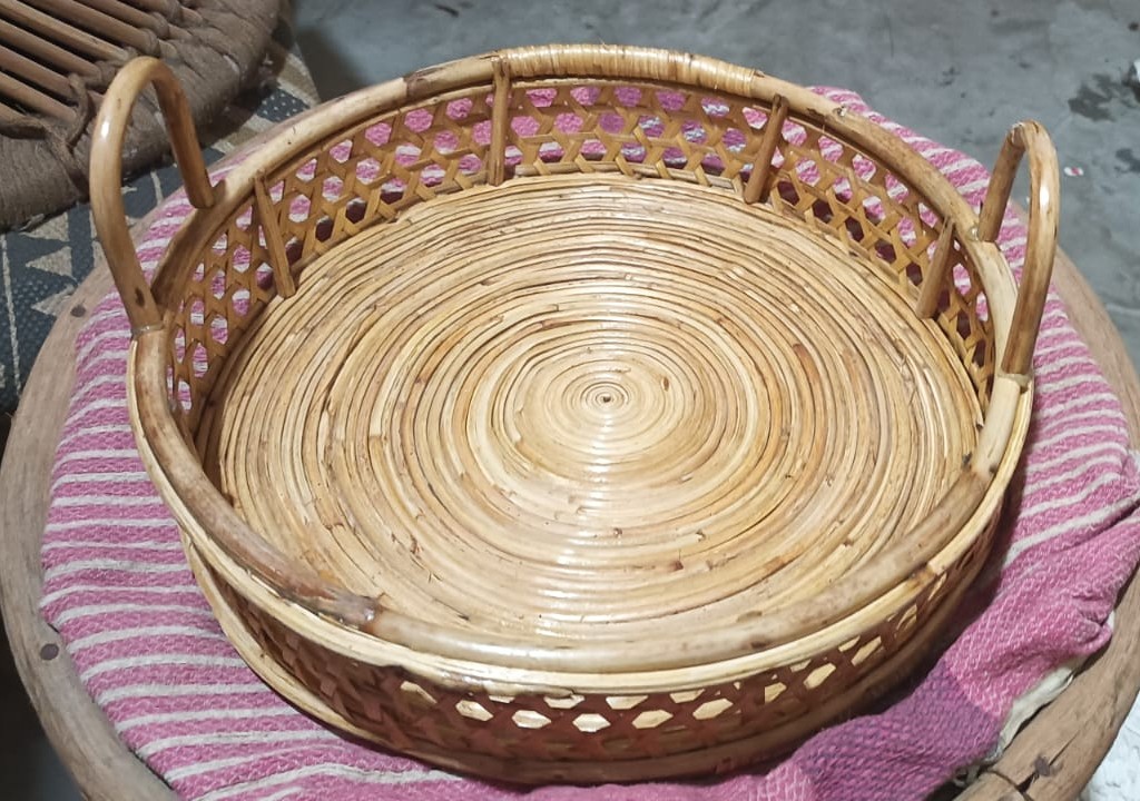 Round Wicker Storage Basket, Handmade Cane Organizer for Multipurpose Use,